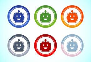 AI assistant icon design. Digital or virtual assistant sign, Robot icon, 6 color button design set vector