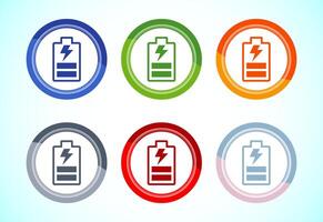 Battery icon, Battery charging sign, 6 color button design set vector
