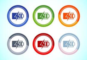 Battery icon, Battery charging sign and symbol, 6 color button design set vector