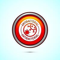 Antibacterial icon design illustration, Hygiene label symbol for product packaging, Orange color round button design vector