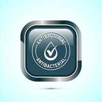 Antibacterial icon design illustration, Hygiene label symbol for product packaging, Gray color square button design vector