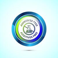 Additives free icon design illustration. No additives symbol for food packaging, Glossy round button design vector