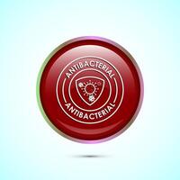Antibacterial icon design illustration, Hygiene label symbol for product packaging, Red color round button design vector