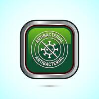 Antibacterial icon design illustration, Hygiene label symbol for product packaging, Green color square button design vector