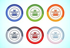 Clinically tested icon design, Clinically proven label, 6 color button design set vector