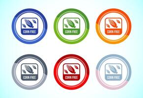 Corn free icon. Natural products, allergens, Food Intolerance. 6 color button design set vector
