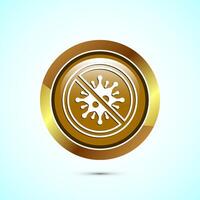 Antibacterial icon design illustration, Hygiene label symbol for product packaging, Gold color round button design vector