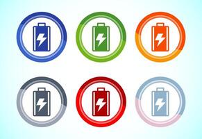 Battery icon, Battery charging symbol, 6 color button design set vector
