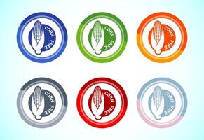 Corn free icon design. Natural products, allergens, Food Intolerance. 6 color button design set vector