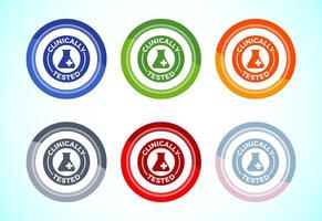 Clinically tested icon illustration, Clinically proven label sign, 6 color button design set vector