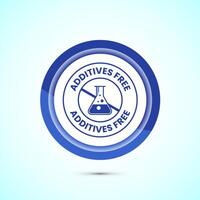 Additives free icon design illustration. No additives symbol for food packaging, Blue color button design vector