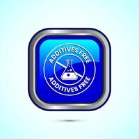 Additives free icon design illustration. No additives symbol for food packaging, Blue color square button design vector