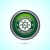 Antibacterial icon design illustration, Hygiene label symbol for product packaging, Green color round button design vector