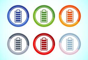 Battery icon illustration, Battery charging sign and symbol, 6 color button design set vector