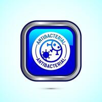 Antibacterial icon design illustration, Hygiene label symbol for product packaging, Blue color square button design vector