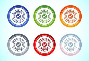 Clinically tested icon illustration, Clinically proven label, 6 color button design set vector