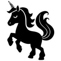 Cute unicorn black silhouette with a whimsical look, designed for kids' crafts, greeting cards, digital art, and branding. Black and white outline for easy adaptation to any creative project vector