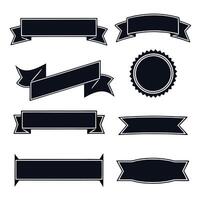 Ribbons black silhouette set. Glyph background banner. Simple ribbon blank template different shape. Decorative retro flag, tape for text, price tag. vector