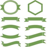 Ribbons green silhouette set. Glyph background banner. Simple ribbon blank template different shape. Decorative retro flag, tape for text, price tag, sale label. vector
