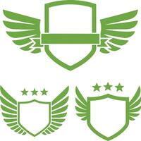 Flying emblem, green color eagle bird wing and winged frame. Aviation pilot patch badge, army insignia emblem or biker logotype sticker vector