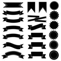 Ribbons silhouette set. Glyph background banner. Simple ribbon blank template different shape. Decorative retro flag, tape for text, price tag, sale label. vector