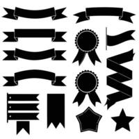 Ribbons black silhouette set. Glyph background banner. Simple ribbon blank template different shape. Decorative retro flag, for text, price tag, sale label. vector