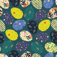 Colorful Easter eggs seamless pattern. Easter holidays on beige background. Childish endless texture vector