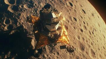 Lunar module is landing on the moon surface, starting the space exploration photo