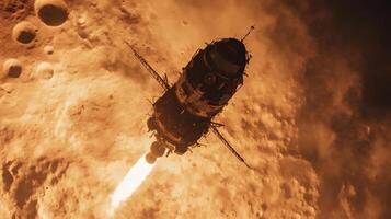 Spaceship entering mars atmosphere during landing maneuver photo