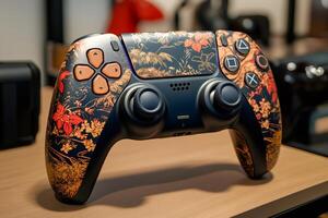 Customized wireless gamepad controller resting on desk photo