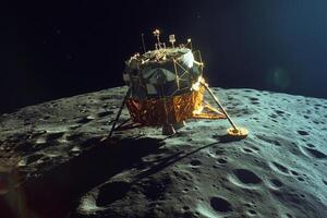 Lunar module landing on the moon surface, space exploration, apollo mission photo