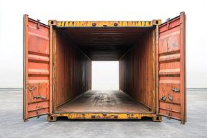 Open empty cargo container showing white light at end representing hope and opportunity photo
