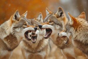 Fierce wolves engaging in intense confrontation photo