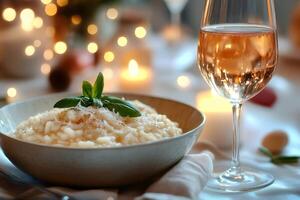 Creamy risotto with fresh basil and white wine dinner photo