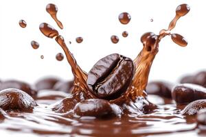 Splashing coffee beans in liquid motion photo