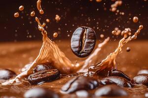 Dynamic splash of coffee beans in motion photo