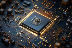 Advanced microchip technology with glowing circuitry photo