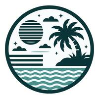Illustrator contour drawing of a sunset with palm trees on a white, black, and white background vector