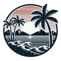 A beach with palm trees in a graphic silhouette on a white background vector