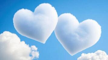 Dreamy blue sky with heart-shaped clouds creating a serene and inspirational atmosphere photo