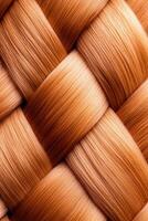 Close-up of a beautifully crafted Dutch braid displaying intricate weaving patterns with a soft focus background enhancing the depth of the image photo
