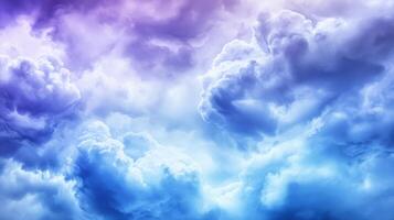 Moody purple-toned sky with dramatic clouds creates a vibrant and mystical ambiance at dusk photo