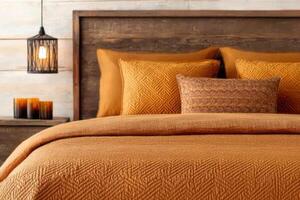 Luxurious bedroom featuring mocha-toned bedding and elegant neutral decor for a calming and refined atmosphere photo