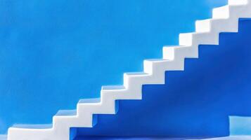Cascading modern blue staircases showcasing architectural minimalism and sharp shadows in an abstract geometric perspective photo