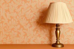Elegant dusty cedar wallpaper with floral patterns and vintage table lamp creating a warm moody atmosphere in classic decor photo