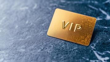 Luxurious VIP gold card placed elegantly on dark marble, capturing the essence of premium membership and exclusivity in a sophisticated setting photo