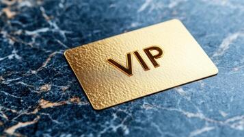 Luxurious VIP gold card displayed on dark marble surface with soft lighting to highlight premium membership appeal and elegance photo