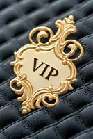 Elegant gold VIP membership card with embossed details on a luxurious black velvet background, showcasing high-end exclusivity and premium branding photo