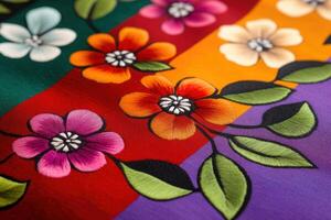 Exploring the vibrant colors and intricate patterns of a handmade rebozo shawl showcasing the beauty of Mexican cultural heritage and craftsmanship photo