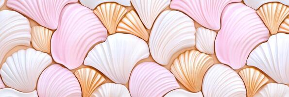Elegant seashell pattern in soft beige and pastel pink with intricate embossed texture showcasing a refined ocean-inspired design photo